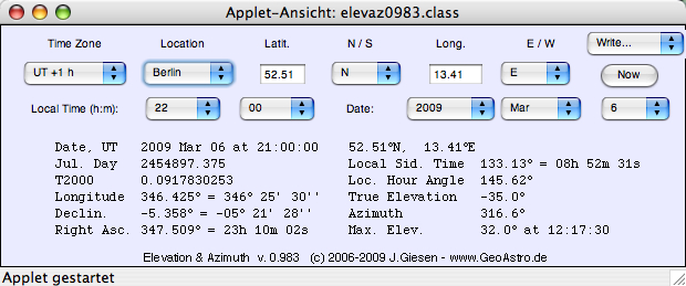 applet elevation azimuth